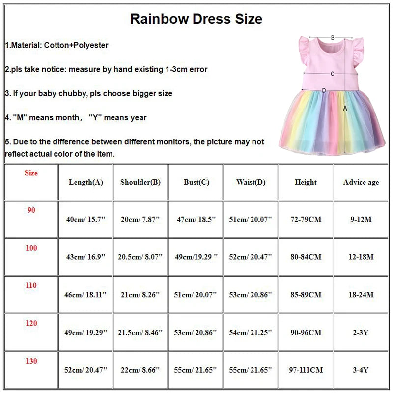 Gold Letter Print Baby 1 2 3 4 Years Birthday Rainbow Dress Infant Girls Children Party Toddler Cotton Summer Dresses Clothes