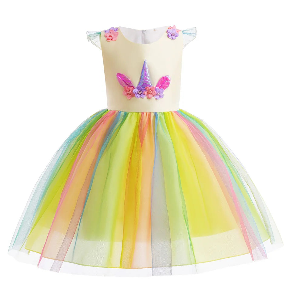 Kids Unicorn Dress for Girls Flower Ball Gown Little Girl Party Dresses Elegant Princess Costumes Children Clothing