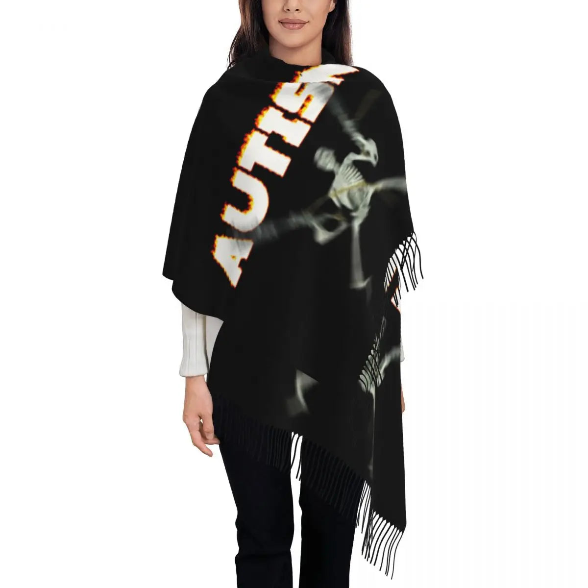 Custom Dare To Be Yourself Skeleton Dabbing Autism Awareness Scarf Wrap Women Long Winter Warm Tassel Shawl Unisex Scarves