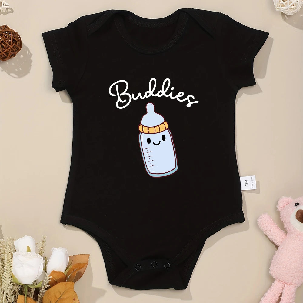 Drinking Buddies Funny Twin Baby Onesies Summer Cotton Newborn Boys Girls Clothes Pajamas Short Sleeve Comzy Infant Outfits