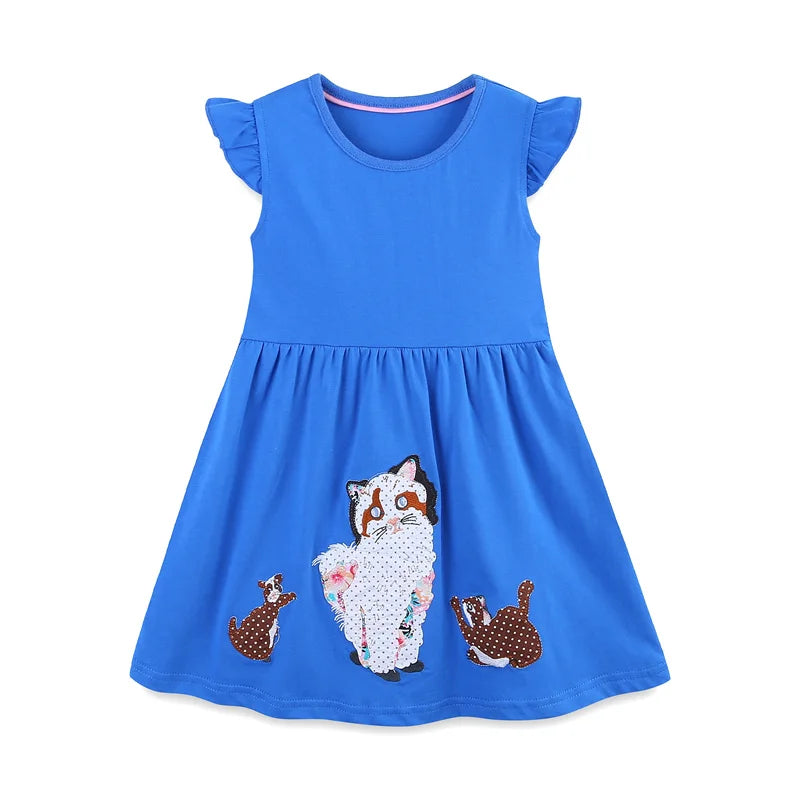 Jumping Meters 2-7T 100% Cotton Girls Dresses With Unicorn Print Sleeveless Toddler Kids Clothing Baby Girls Dresses School Wear