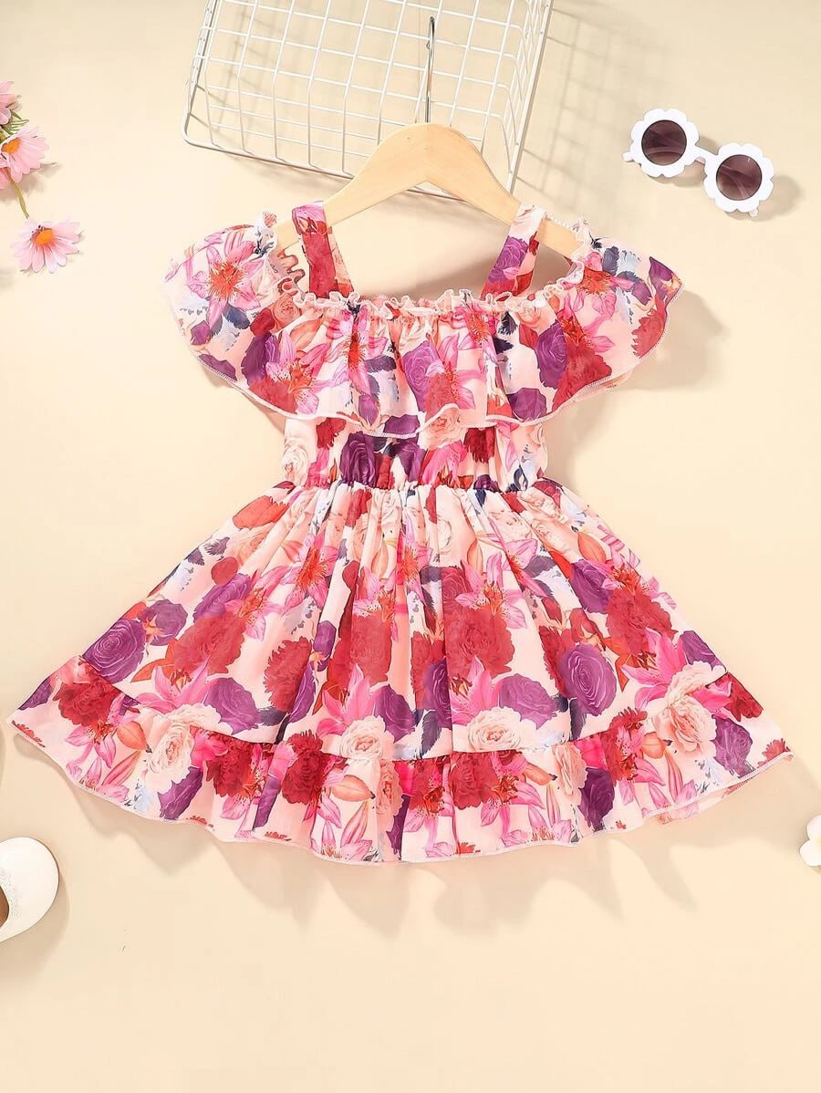 Girl's Lycra Floral Printed Frock Dress for Girls 3-4-YEARS