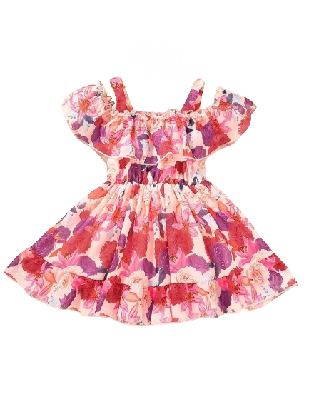 Girl's Lycra Floral Printed Frock Dress for Girls 3-4-YEARS