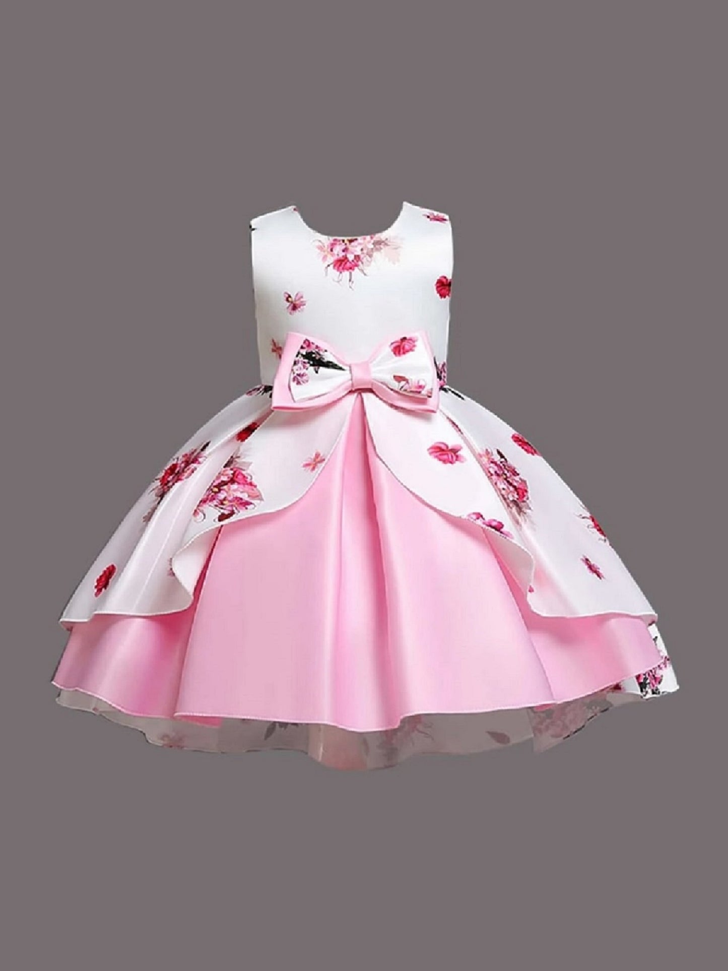 Girl's Satin Floral Printed Frock 5-6-YEAR