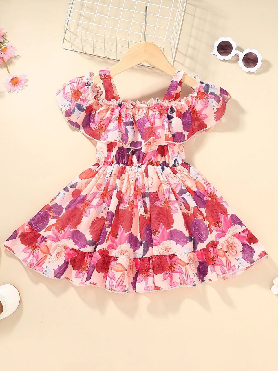 Girl's Lycra Floral Printed Frock Dress for Girls 3-4-YEARS