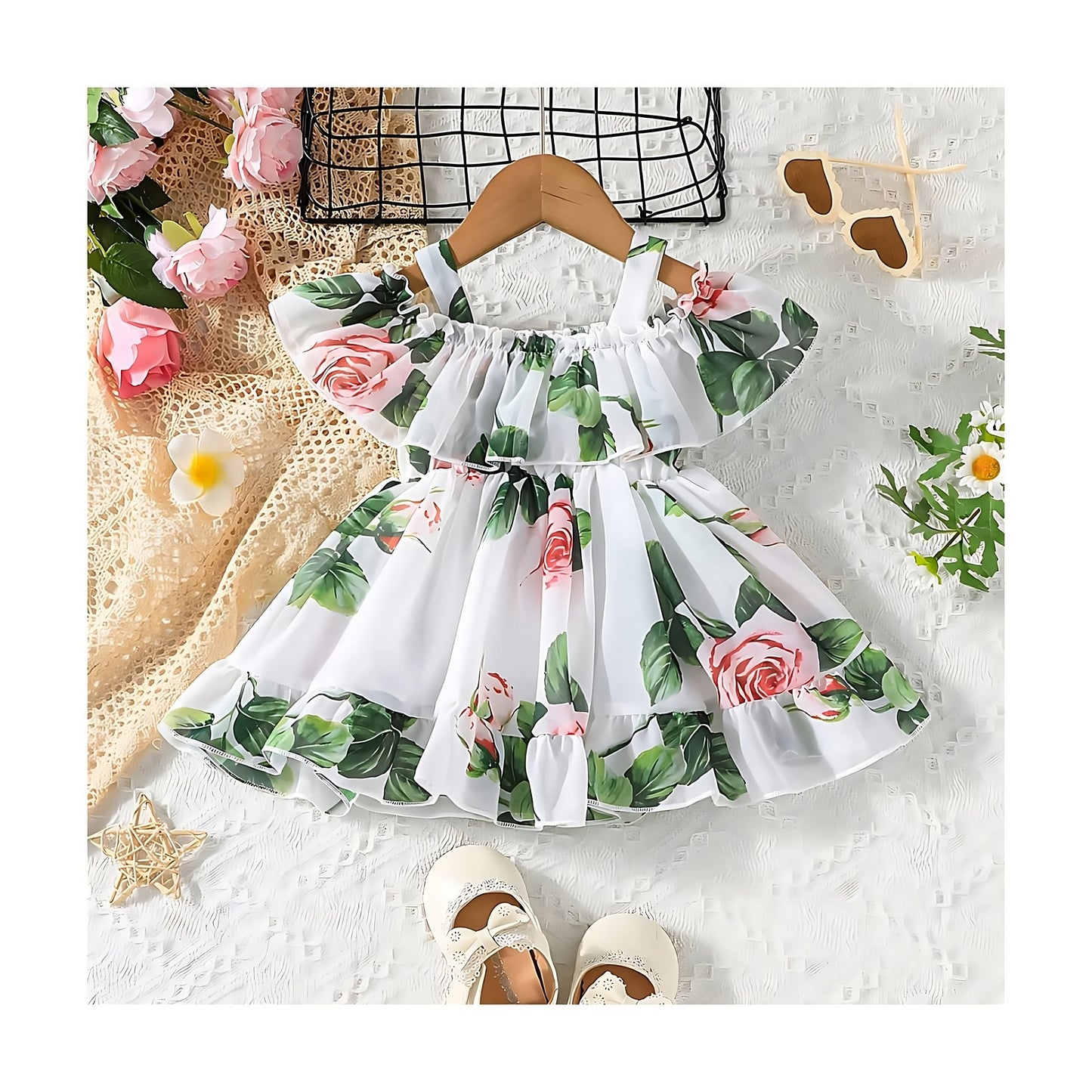 Girl's Floral Printed Frock Dress for Girls Short Dresses 1-2-YEARS