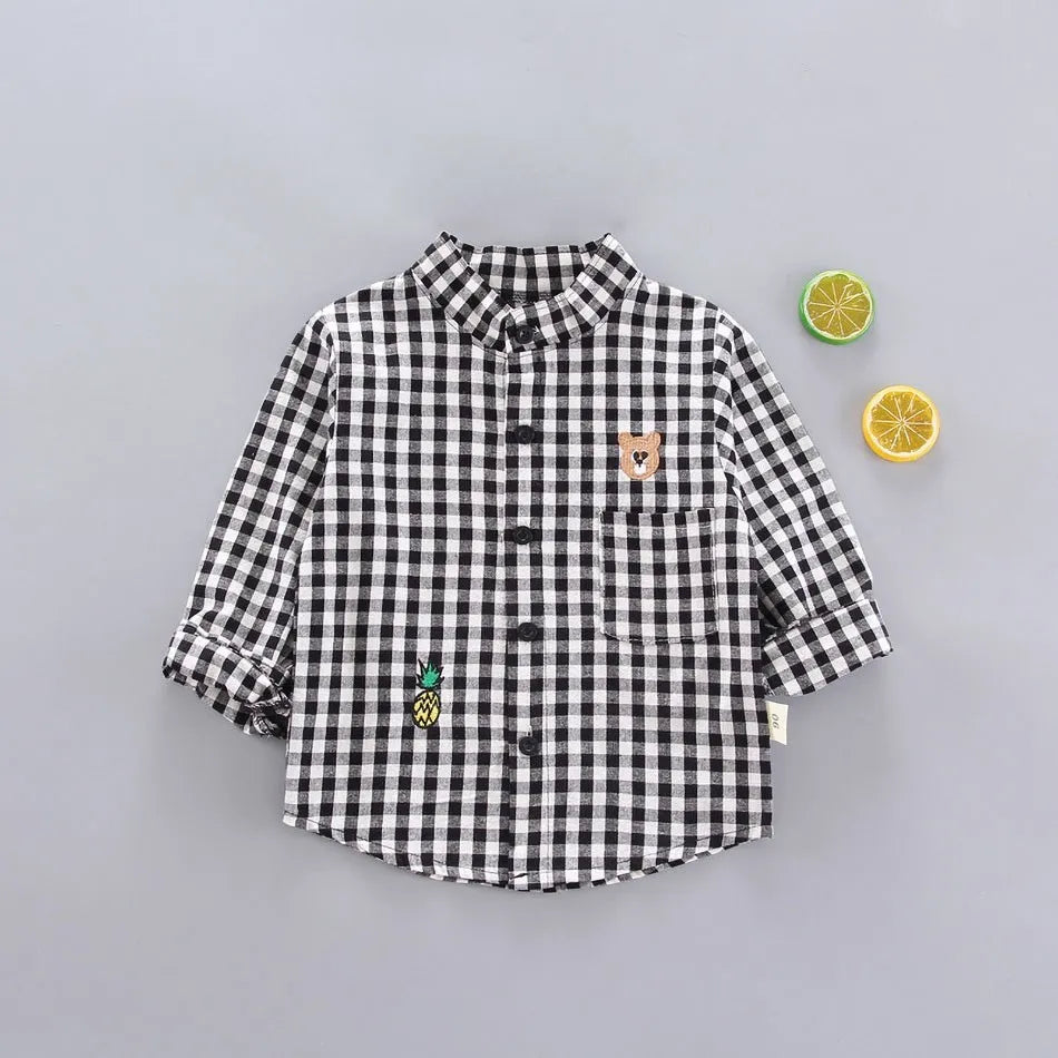 2024 Korean Fashion Children Tops Boys Buffalo Plaid Flannel Shirt Baby Casual Shirt Outerwear Clothes Autumn Girls Blouses 0-5T