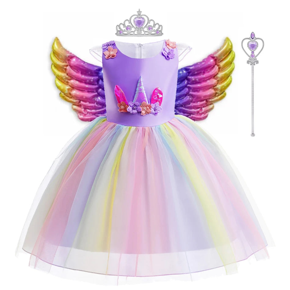 Kids Unicorn Dress for Girls Flower Ball Gown Little Girl Party Dresses Elegant Princess Costumes Children Clothing