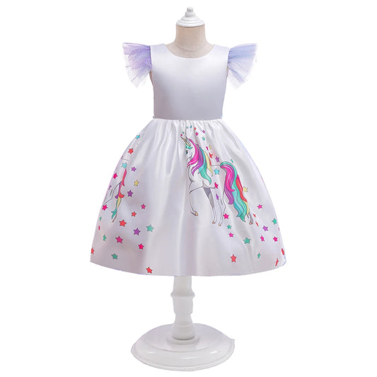 Kids Unicorn Cosplay Dress For Girls Children Costumes Tailing Rainbow Princess Party Dresses Girl Birthday Wedding Ball Gown