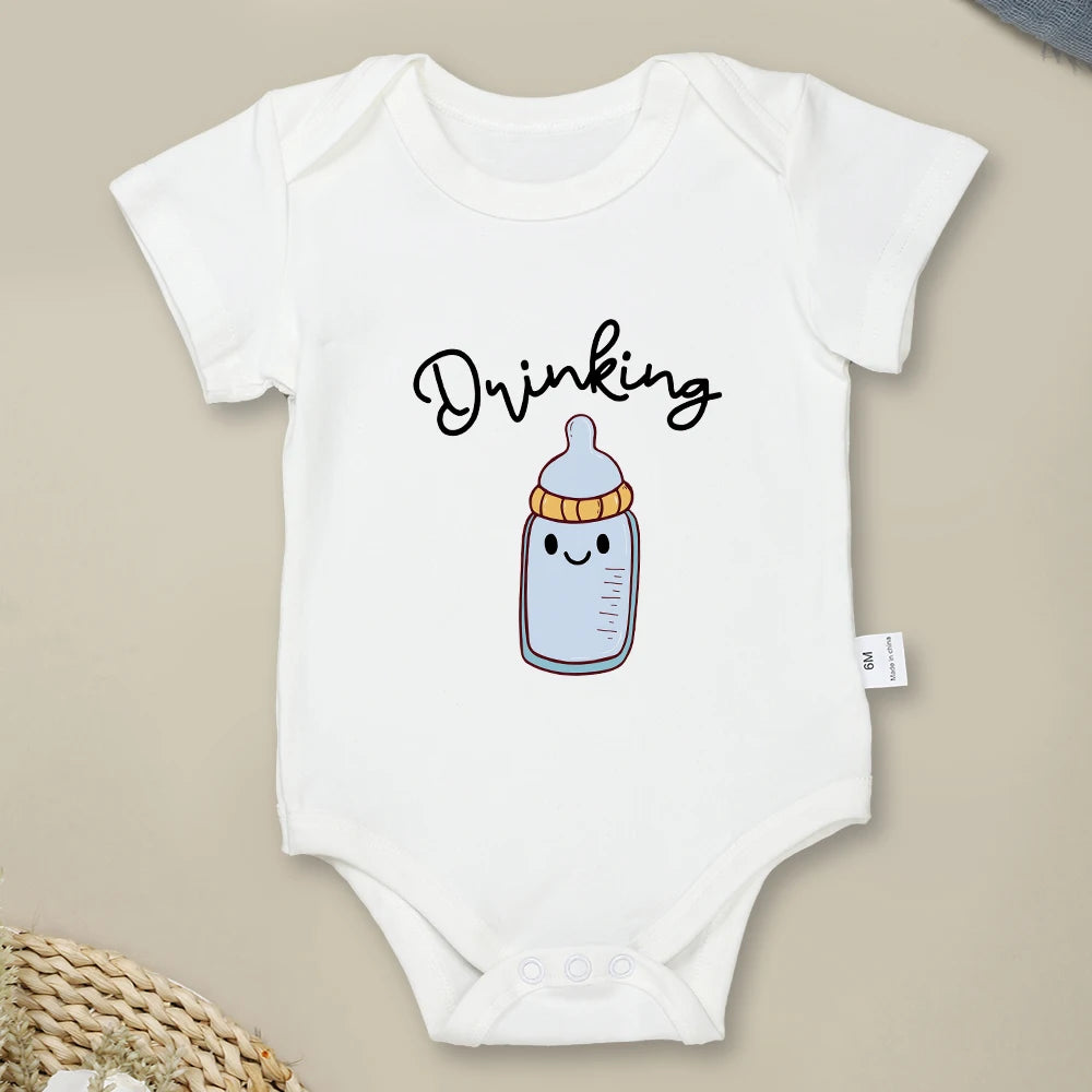 Drinking Buddies Funny Twin Baby Onesies Summer Cotton Newborn Boys Girls Clothes Pajamas Short Sleeve Comzy Infant Outfits