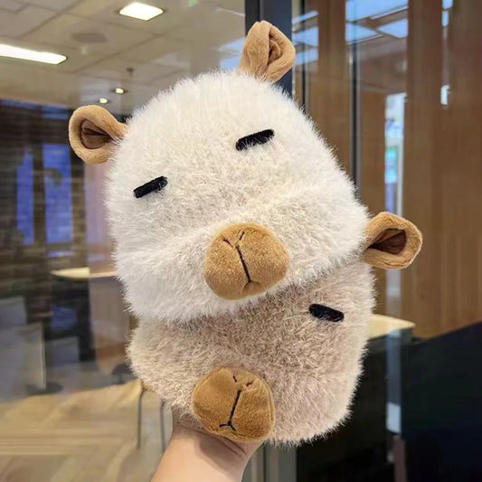 Versatile Cartoon Capybara Plush Cap Korean Style Soft Parent Child Cap Windproof Warmer Children Pullover Hat Winter