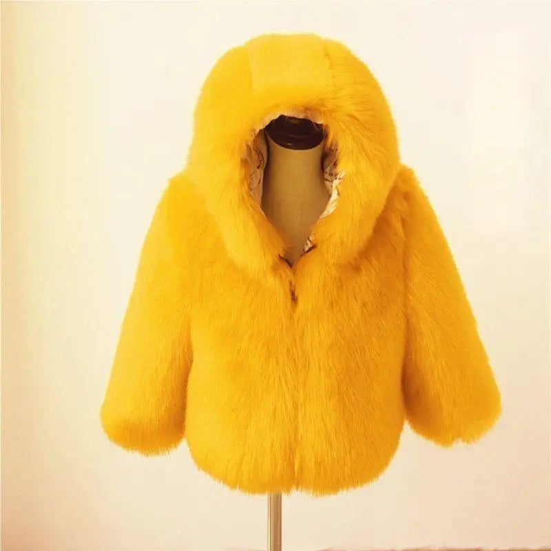 Fashion Baby Girl Faux Fur Jacket With Hat Infant Toddler Child Warm Fluffy Coat Winter Long Sleeve Outwear Baby Clothes 1-10Y